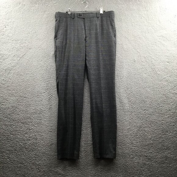 The‎ Savile Row Co Brixton Shadow Plaid Dress Pants Charcoal Grey 34W - Picture 2 of 4